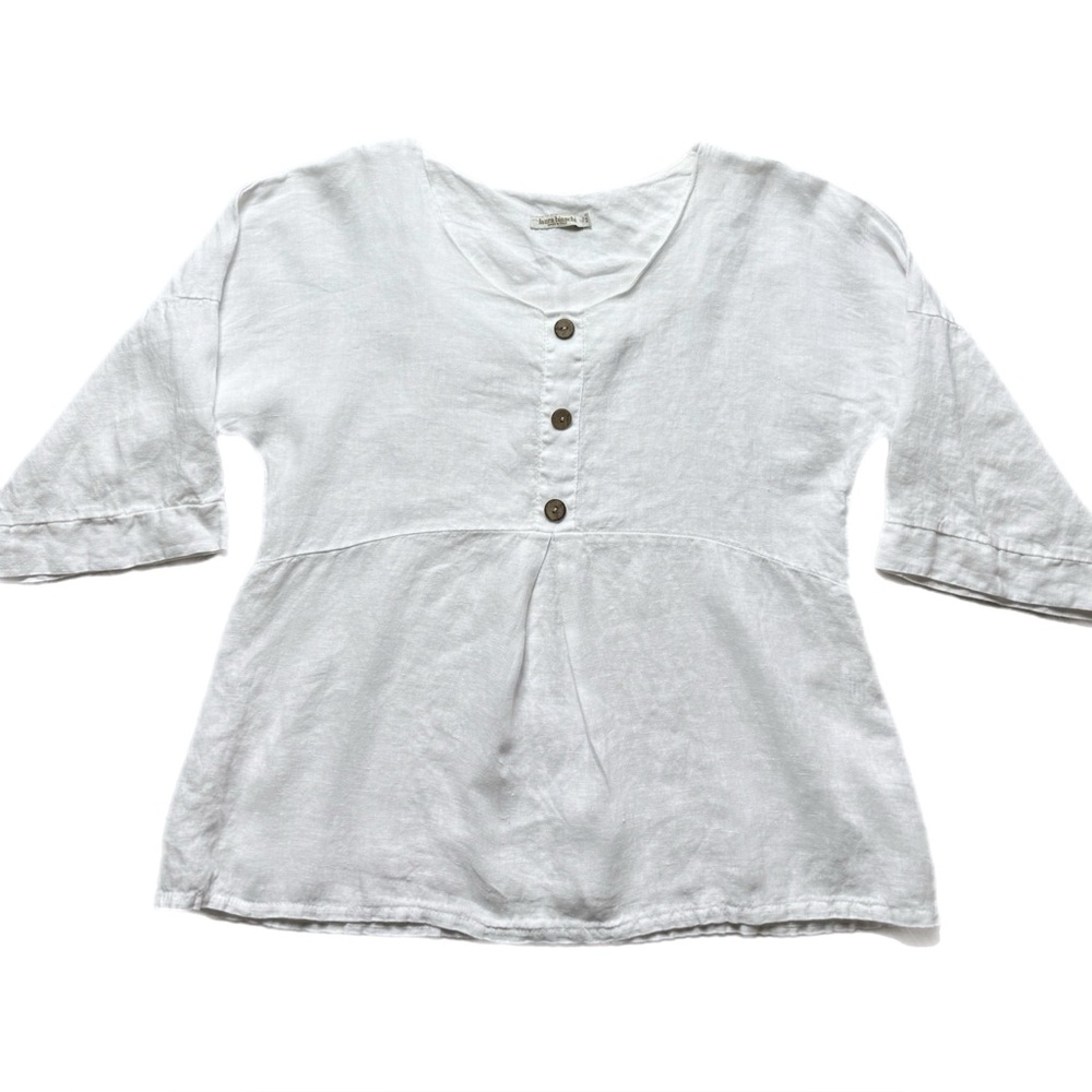 Laura Bianchi Italy 100% Linen Tunic Top White M Beach Coastal Summer